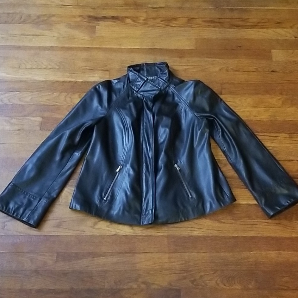 Genuine Leather Black Swing Jacket w Zipper